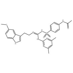 N-(4-{[(E)-[(4,6-dimethylpyrimidin-2-yl)amino]{[2-(5-methoxy-1H-indol-3-yl)ethyl]amino}methylidene]sulfamoyl}phenyl)acetamide结构式