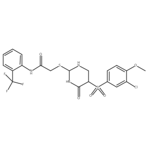 2-[[5-(3-chloro-4-methoxyphenyl)sulfonyl-4-oxo-1,3-diazinan-2-yl]sulfanyl]-N-[2-(trifluoromethyl)phenyl]acetamide结构式