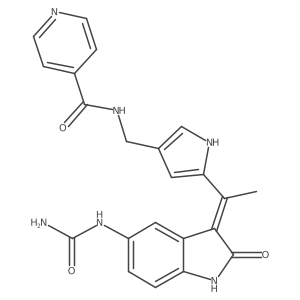 N-[(5-{1-[(3Z)-5-(carbamoylamino)-2-oxo-2,3-dihydro-1H-indol-3-ylidene]ethyl}-1H-pyrrol-3-yl)methyl]pyridine-4-carboxamide结构式