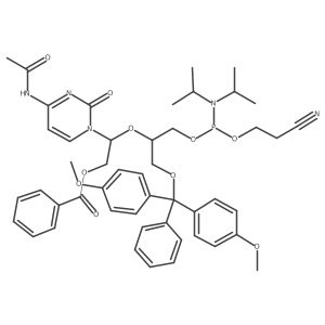 [(2R)-2-(4-acetamido-2-oxopyrimidin-1-yl)-2-[(2R)-1-[bis(4-methoxyphenyl)-phenylmethoxy]-3-[2-cyanoethoxy-[di(propan-2-yl)amino]phosphanyl]oxypropan-2-yl]oxyethyl] benzoate结构式