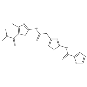 2-(2-(2-(furan-2-carboxamido)thiazol-4-yl)acetamido)-N,N,4-trimethylthiazole-5-carboxamide结构式