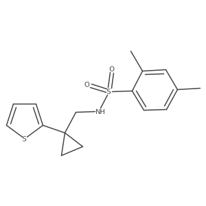 Cc1ccc(S(=O)(=O)NCC2(c3cccs3)CC2)c(C)c1结构式