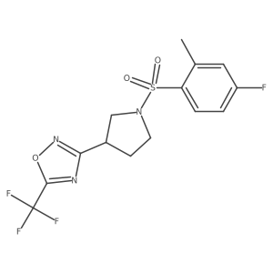 3-(1-((4-Fluoro-2-methylphenyl)sulfonyl)pyrrolidin-3-yl)-5-(trifluoromethyl)-1,2,4-oxadiazole结构式
