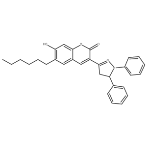 3-(1,5-diphenyl-4,5-dihydro-1H-pyrazol-3-yl)-6-hexyl-7-hydroxy-2H-chromen-2-one结构式