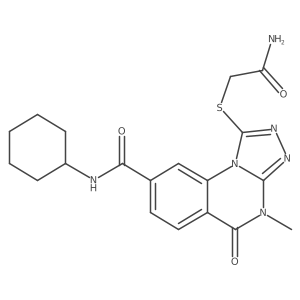 Cn1c(=O)c2ccc(C(=O)NC3CCCCC3)cc2n2c(SCC(N)=O)nnc12结构式