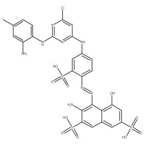 3-Amino-4-[2-[4-[[4-[(2-amino-4-methylphenyl)amino]-6-chloro-1,3,5-triazin-2-yl]amino]-2-sulfophenyl]diazenyl]-5-hydroxy-2,7-naphthalenedisulfonic acid Structure