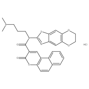 N-(6,7-dihydro-[1,4]dioxino[2',3':4,5]benzo[1,2-d]thiazol-2-yl)-N-(3-(dimethylamino)propyl)-3-oxo-3H-benzo[f]chromene-2-carboxamide hydrochloride结构式