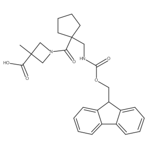 1-{1-[({[(9H-fluoren-9-yl)methoxy]carbonyl}amino)methyl]cyclopentanecarbonyl}-3-methylazetidine-3-carboxylic acid结构式