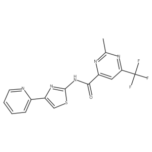 2-methyl-N-[4-(pyridin-2-yl)-1,3-thiazol-2-yl]-6-(trifluoromethyl)pyrimidine-4-carboxamide结构式