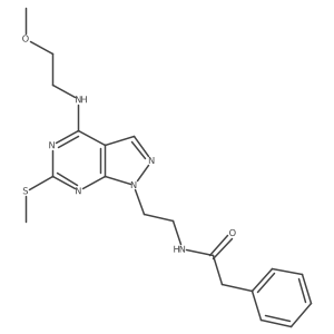 N-(2-(4-((2-methoxyethyl)amino)-6-(methylthio)-1H-pyrazolo[3,4-d]pyrimidin-1-yl)ethyl)-2-phenylacetamide Structure