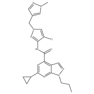 N-[4-Chloro-1-[(1-methyl-1H-pyrazol-4-yl)methyl]-1H-pyrazol-3-yl]-6-cyclopropyl-1-propyl-1H-pyrazolo[3,4-b]pyridine-4-carboxamide结构式