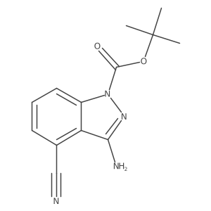 1,1-Dimethylethyl 3-amino-4-cyano-1H-indazole-1-carboxylate结构式