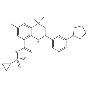 8-Quinolinecarboxamide, N-(cyclopropylsulfonyl)-6-fluoro-1,2,3,4-tetrahydro-4,4-dimethyl-2-[3-(1-pyrrolidinyl)phenyl]-结构式