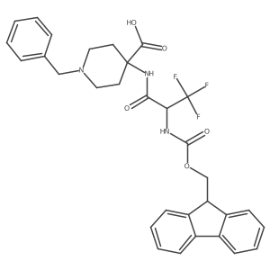 1-benzyl-4-[2-({[(9H-fluoren-9-yl)methoxy]carbonyl}amino)-3,3,3-trifluoropropanamido]piperidine-4-carboxylic acid结构式