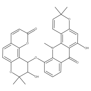 7H-Pyrano[2,3-c]acridin-7-one, 11-[[(9R,10R)-9,10-dihydro-9-hydroxy-8,8-dimethyl-2-oxo-2H,8H-benzo[1,2-b:3,4-ba(2)]dipyran-10-yl]oxy]-3,12-dihydro-6-hydroxy-3,3,12-trimethyl-, rel-(+)- Structure
