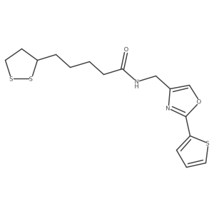 5-(1,2-dithiolan-3-yl)-N-{[2-(thiophen-2-yl)-1,3-oxazol-4-yl]methyl}pentanamide结构式
