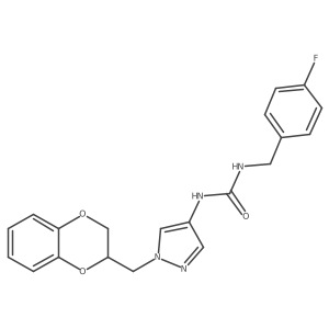 1-(1-((2,3-dihydrobenzo[b][1,4]dioxin-2-yl)methyl)-1H-pyrazol-4-yl)-3-(4-fluorobenzyl)urea结构式