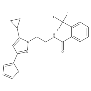 N-(2-(5-cyclopropyl-3-(thiophen-2-yl)-1H-pyrazol-1-yl)ethyl)-2-(trifluoromethyl)benzamide结构式