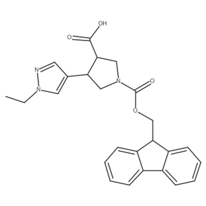 4-(1-ethyl-1H-pyrazol-4-yl)-1-{[(9H-fluoren-9-yl)methoxy]carbonyl}pyrrolidine-3-carboxylic acid结构式