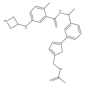 N-[(1R)-1-(3-{5-[(acetylamino)methyl]thiophen-2-yl}phenyl)ethyl]-5-[(azetidin-3-yl)amino]-2-methylbenzamide Structure