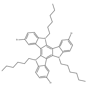 3,8,13-Tribromo-5,10,15-trihexyl-10,15-dihydro-5H-diindolo[3,2-a:3',2'-c]carbazole结构式