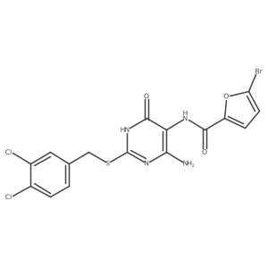N-(4-amino-2-((3,4-dichlorobenzyl)thio)-6-oxo-1,6-dihydropyrimidin-5-yl)-5-bromofuran-2-carboxamide结构式