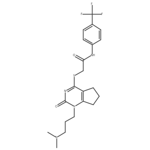 2-((1-(3-(dimethylamino)propyl)-2-oxo-2,5,6,7-tetrahydro-1H-cyclopenta[d]pyrimidin-4-yl)thio)-N-(4-(trifluoromethyl)phenyl)acetamide结构式