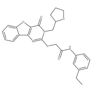 N-(3-ethylphenyl)-2-{[4-oxo-3-(tetrahydrofuran-2-ylmethyl)-3,4-dihydro[1]benzofuro[3,2-d]pyrimidin-2-yl]sulfanyl}acetamide Structure