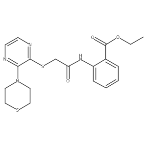 Ethyl 2-(2-((3-thiomorpholinopyrazin-2-yl)thio)acetamido)benzoate Structure