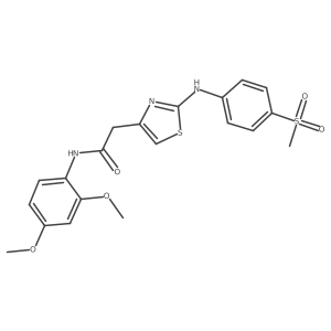 COc1ccc(NC(=O)Cc2csc(Nc3ccc(S(C)(=O)=O)cc3)n2)c(OC)c1结构式