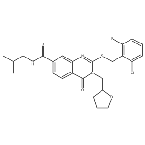 2-((2-chloro-6-fluorobenzyl)thio)-N-isobutyl-4-oxo-3-((tetrahydrofuran-2-yl)methyl)-3,4-dihydroquinazoline-7-carboxamide结构式