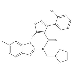3-(2-chlorophenyl)-5-methyl-N-(6-methylbenzo[d]thiazol-2-yl)-N-((tetrahydrofuran-2-yl)methyl)isoxazole-4-carboxamide结构式