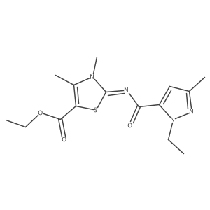 (E)-ethyl 2-((1-ethyl-3-methyl-1H-pyrazole-5-carbonyl)imino)-3,4-dimethyl-2,3-dihydrothiazole-5-carboxylate结构式