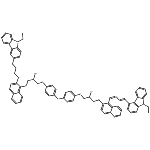 1-[4-[4-[3-[2-[4-(9-Ethylcarbazol-3-yl)butyl]naphthalen-1-yl]oxy-2-hydroxypropyl]sulfanylphenyl]sulfanylphenyl]sulfanyl-3-[1-[[(9-ethylcarbazol-4-yl)methylidenehydrazinylidene]methyl]naphthalen-2-yl]oxypropan-2-ol结构式