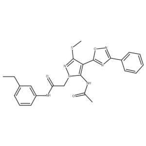 2-[5-acetamido-3-(methylsulfanyl)-4-(3-phenyl-1,2,4-oxadiazol-5-yl)-1H-pyrazol-1-yl]-N-(3-ethylphenyl)acetamide结构式