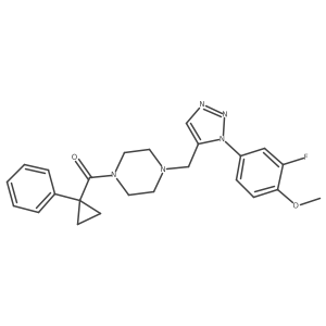 (4-((1-(3-fluoro-4-methoxyphenyl)-1H-1,2,3-triazol-5-yl)methyl)piperazin-1-yl)(1-phenylcyclopropyl)methanone结构式