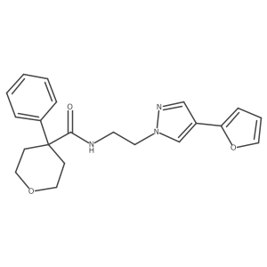 N-(2-(4-(furan-2-yl)-1H-pyrazol-1-yl)ethyl)-4-phenyltetrahydro-2H-pyran-4-carboxamide结构式