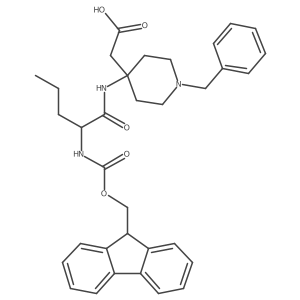 2-{1-benzyl-4-[(2S)-2-({[(9H-fluoren-9-yl)methoxy]carbonyl}amino)pentanamido]piperidin-4-yl}acetic acid Structure