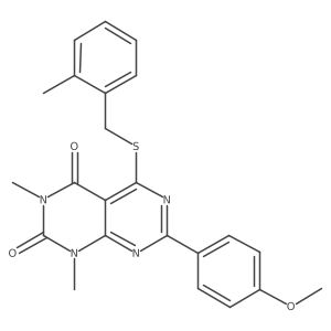 7-(4-methoxyphenyl)-1,3-dimethyl-5-((2-methylbenzyl)thio)pyrimido[4,5-d]pyrimidine-2,4(1H,3H)-dione结构式