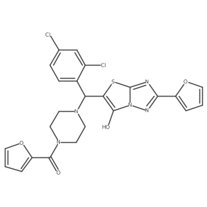 (4-((2,4-Dichlorophenyl)(2-(furan-2-yl)-6-hydroxythiazolo[3,2-b][1,2,4]triazol-5-yl)methyl)piperazin-1-yl)(furan-2-yl)methanone Structure