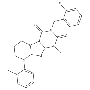 3-[(2-fluorophenyl)methyl]-1-methyl-9-(2-methylphenyl)-6,7,8,9a,10,10a-hexahydro-4aH-purino[7,8-a]pyrimidine-2,4-dione结构式