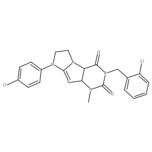 6-(4-Chlorophenyl)-2-[(2-chlorophenyl)methyl]-4-methyl-4a,7,8,9a-tetrahydropurino[7,8-a]imidazole-1,3-dione结构式
