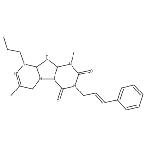 3,9-dimethyl-7-[(E)-3-phenylprop-2-enyl]-1-propyl-5a,9a,10,10a-tetrahydro-4H-purino[8,7-c][1,2,4]triazine-6,8-dione结构式