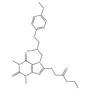 ethyl 2-((7-(2-hydroxy-3-(4-methoxyphenoxy)propyl)-1,3-dimethyl-2,6-dioxo-2,3,6,7-tetrahydro-1H-purin-8-yl)thio)acetate结构式