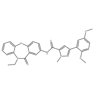 3-(2,5-dimethoxyphenyl)-N-(10-ethyl-11-oxo-10,11-dihydrodibenzo[b,f][1,4]oxazepin-2-yl)-1-methyl-1H-pyrazole-5-carboxamide结构式