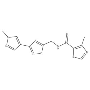 4-methyl-N-((3-(1-methyl-1H-pyrazol-4-yl)-1,2,4-oxadiazol-5-yl)methyl)thiazole-5-carboxamide结构式