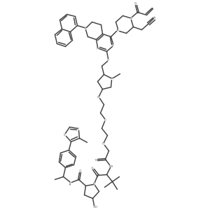 (2S,4R)-1-((S)-2-(2-(2-(2-(((3R,5S)-5-(((4-((S)-4-Acryloyl-3-(cyanomethyl)piperazin-1-yl)-7-(naphthalen-1-yl)-5,6,7,8-tetrahydropyrido[3,4-d]pyrimidin-2-yl)oxy)methyl)-1-methylpyrrolidin-3-yl)oxy)ethoxy)ethoxy)acetamido)-3,3-dimethylbutanoyl)-4-hydroxy-N-结构式