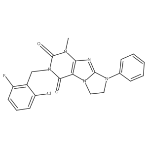 3-[(2-Chloro-6-fluorophenyl)methyl]-1-methyl-8-phenyl-1,3,5-trihydroimidazolid ino[1,2-h]purine-2,4-dione Structure