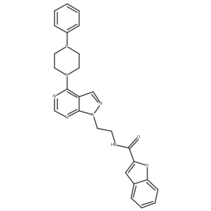 N-(2-(4-(4-phenylpiperazin-1-yl)-1H-pyrazolo[3,4-d]pyrimidin-1-yl)ethyl)benzofuran-2-carboxamide结构式