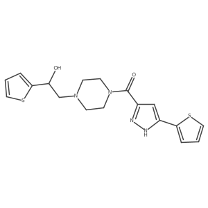 (4-(2-hydroxy-2-(thiophen-2-yl)ethyl)piperazin-1-yl)(3-(thiophen-2-yl)-1H-pyrazol-5-yl)methanone Structure